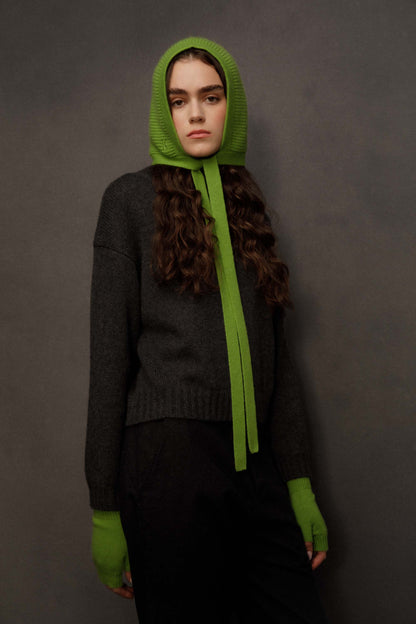 Knitted Cashmere Bonnet - Nettle Green