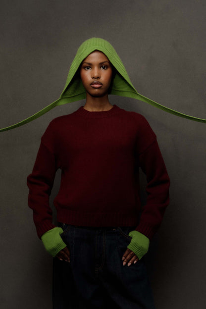Knitted Cashmere Bonnet - Nettle Green
