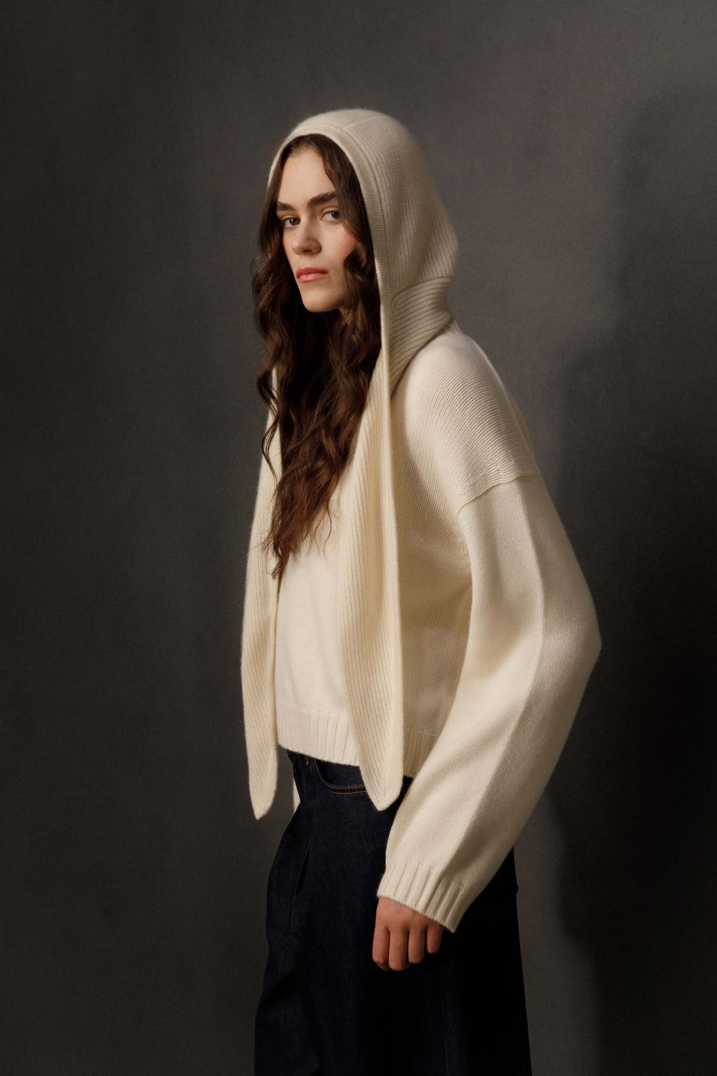 Hooded Cashmere Scarf - Cream