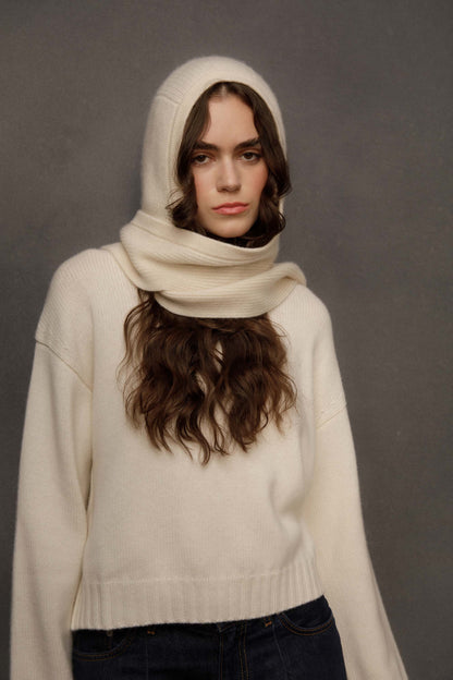 Hooded Cashmere Scarf - Cream