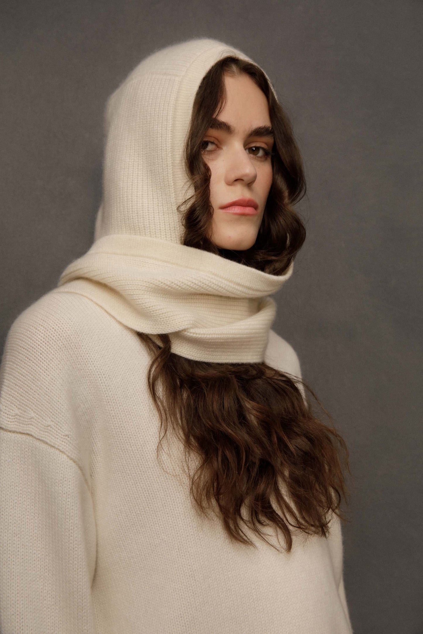 Hooded Cashmere Scarf - Cream