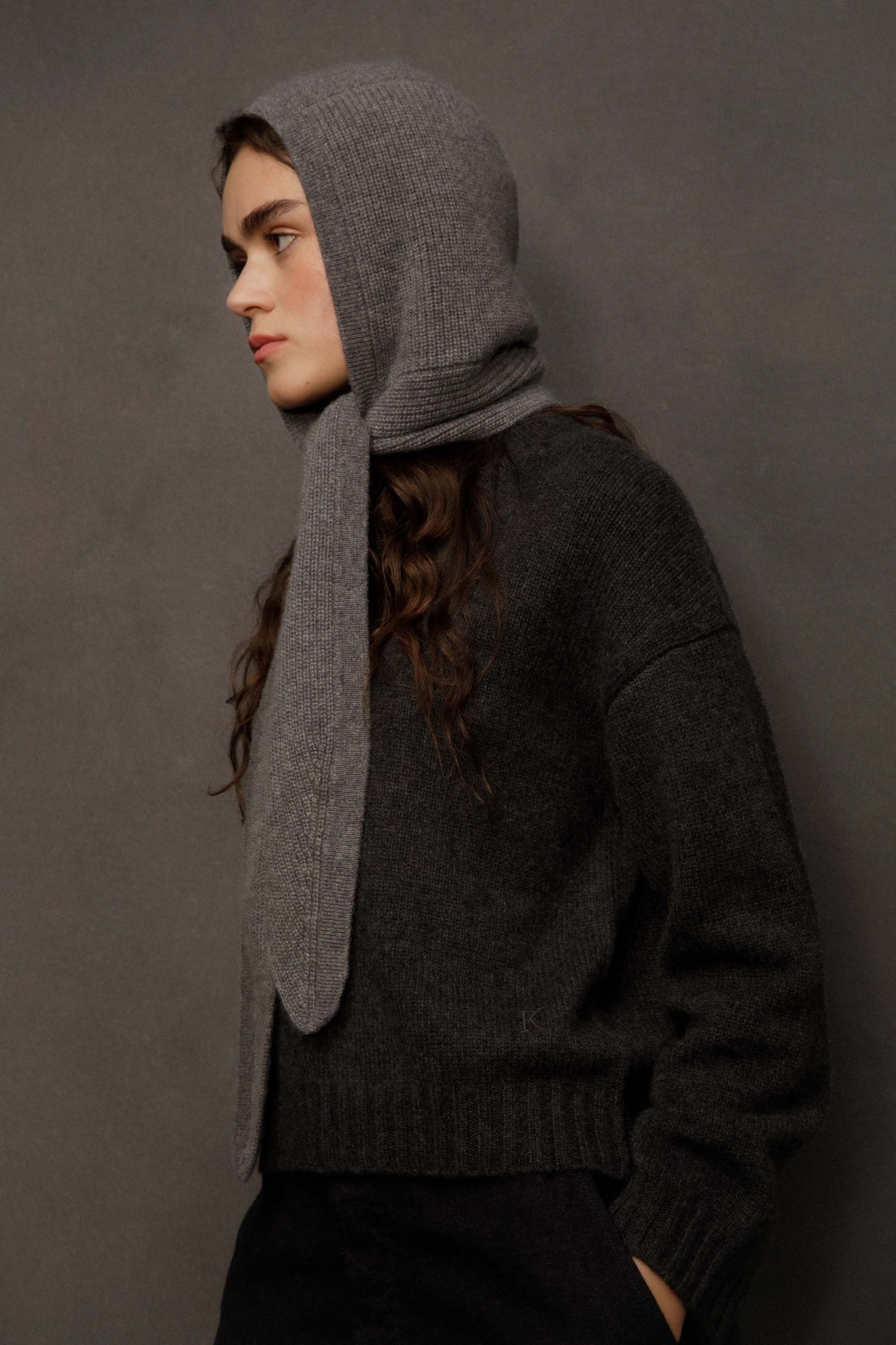 Hooded Cashmere Scarf - Derby Grey