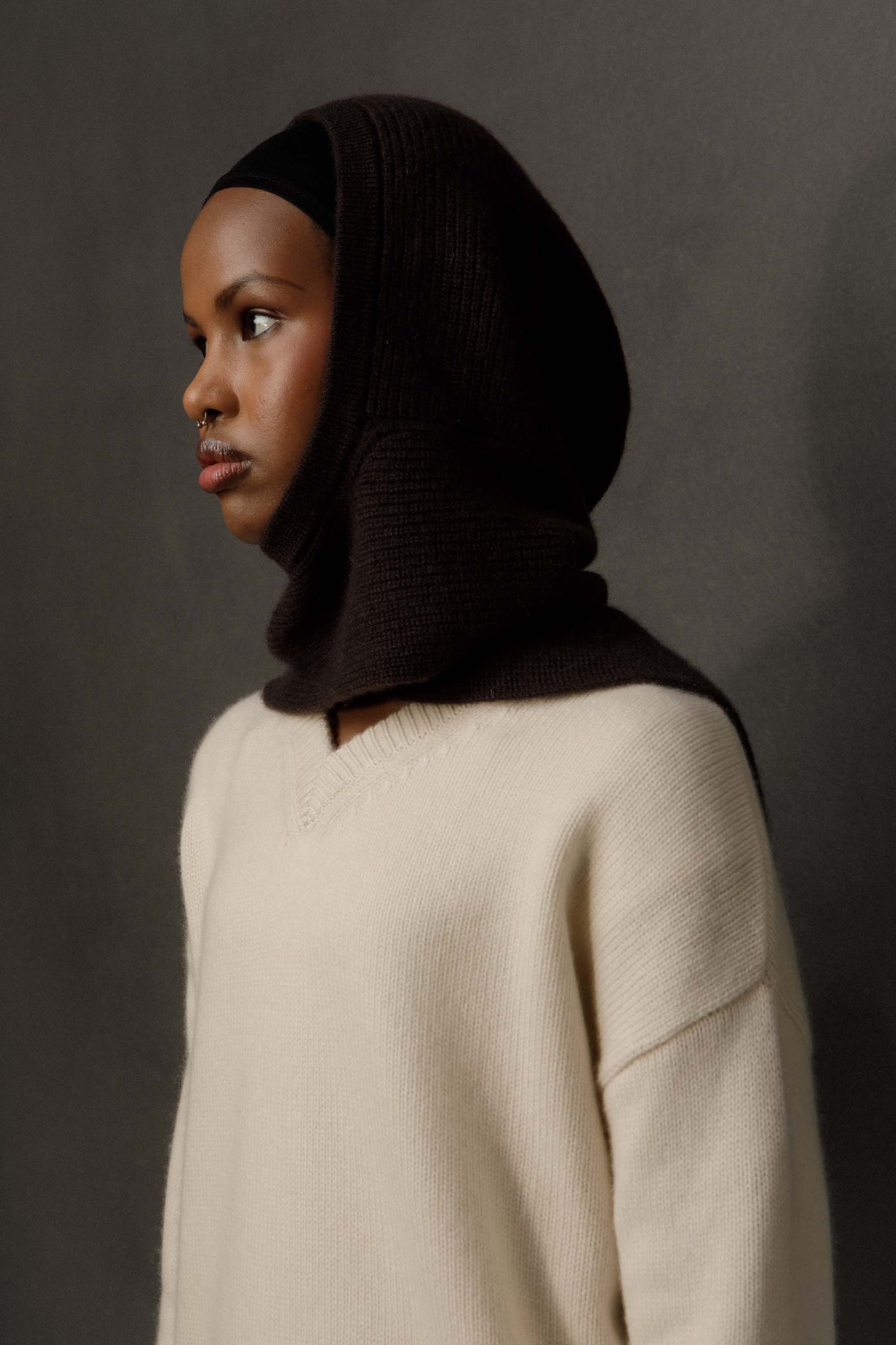 Hooded Cashmere Scarf - Peat Brown