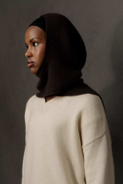 Hooded Cashmere Scarf - Peat Brown