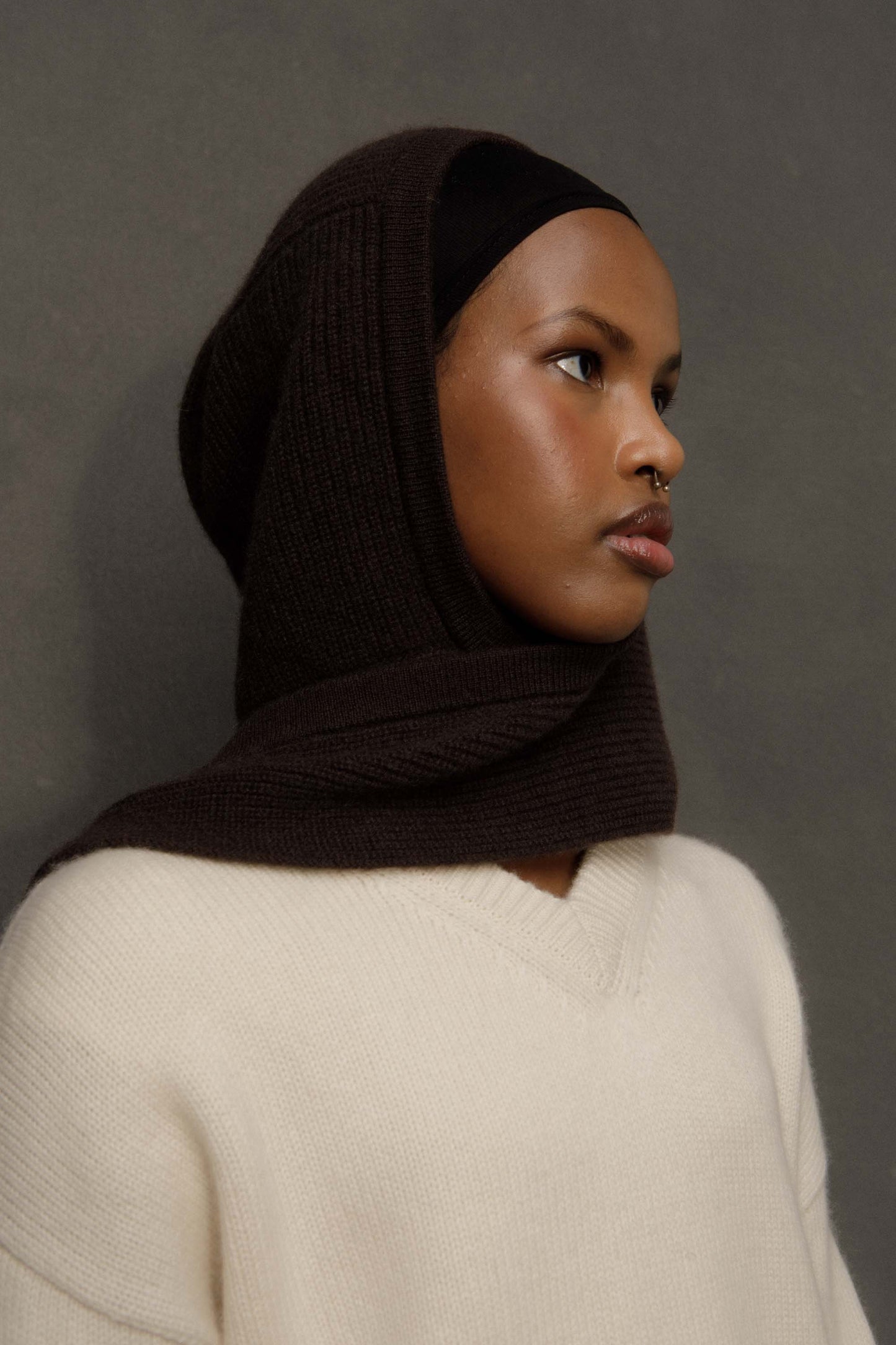 Hooded Cashmere Scarf - Peat Brown