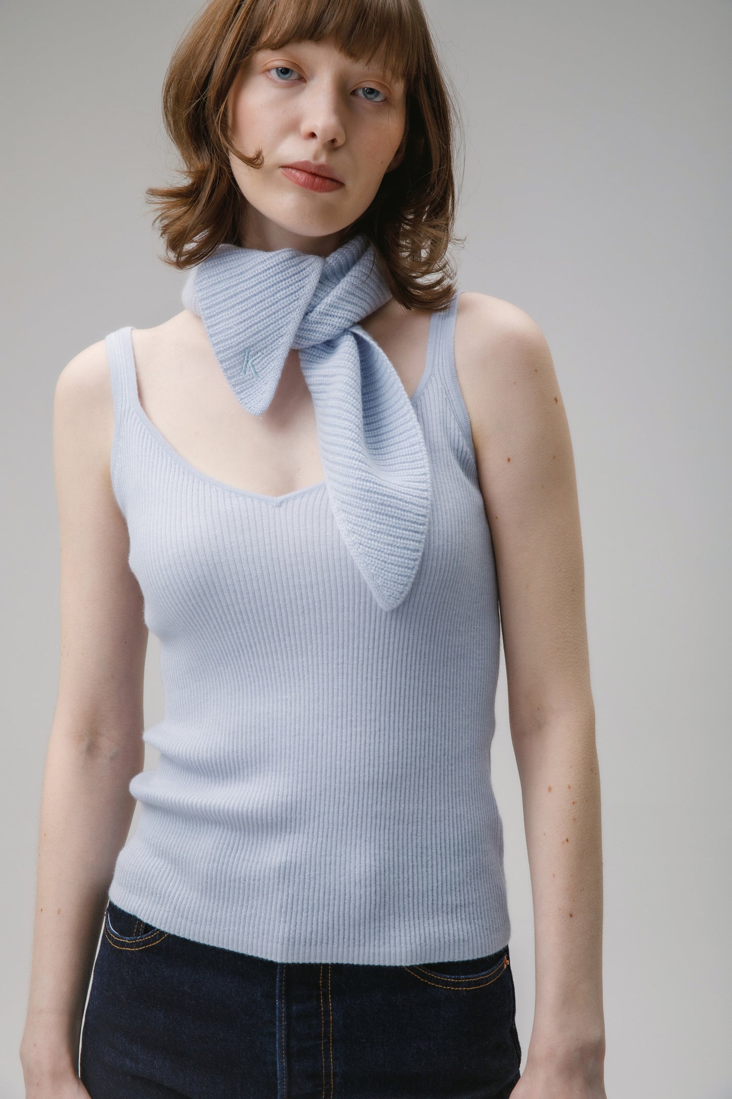 Knitted Cashmere Neck Tie - Blue Aura