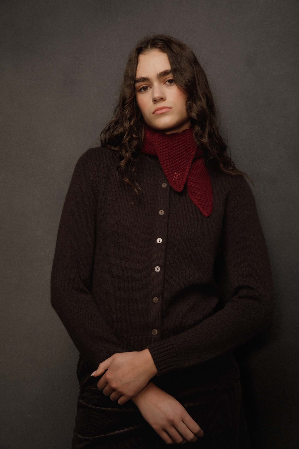 Knitted Cashmere Neck Tie - Burgundy