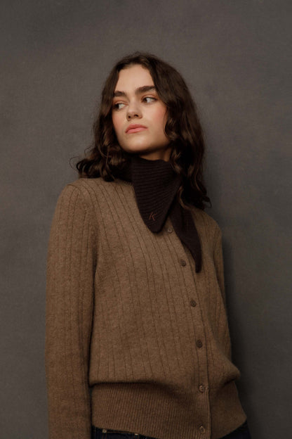Knitted Cashmere Neck Tie - Peat Brown