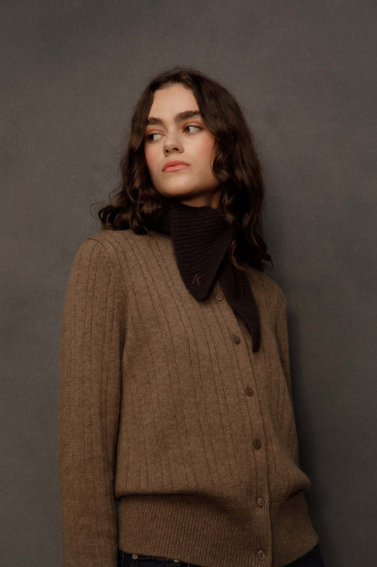 Knitted Cashmere Neck Tie - Peat Brown