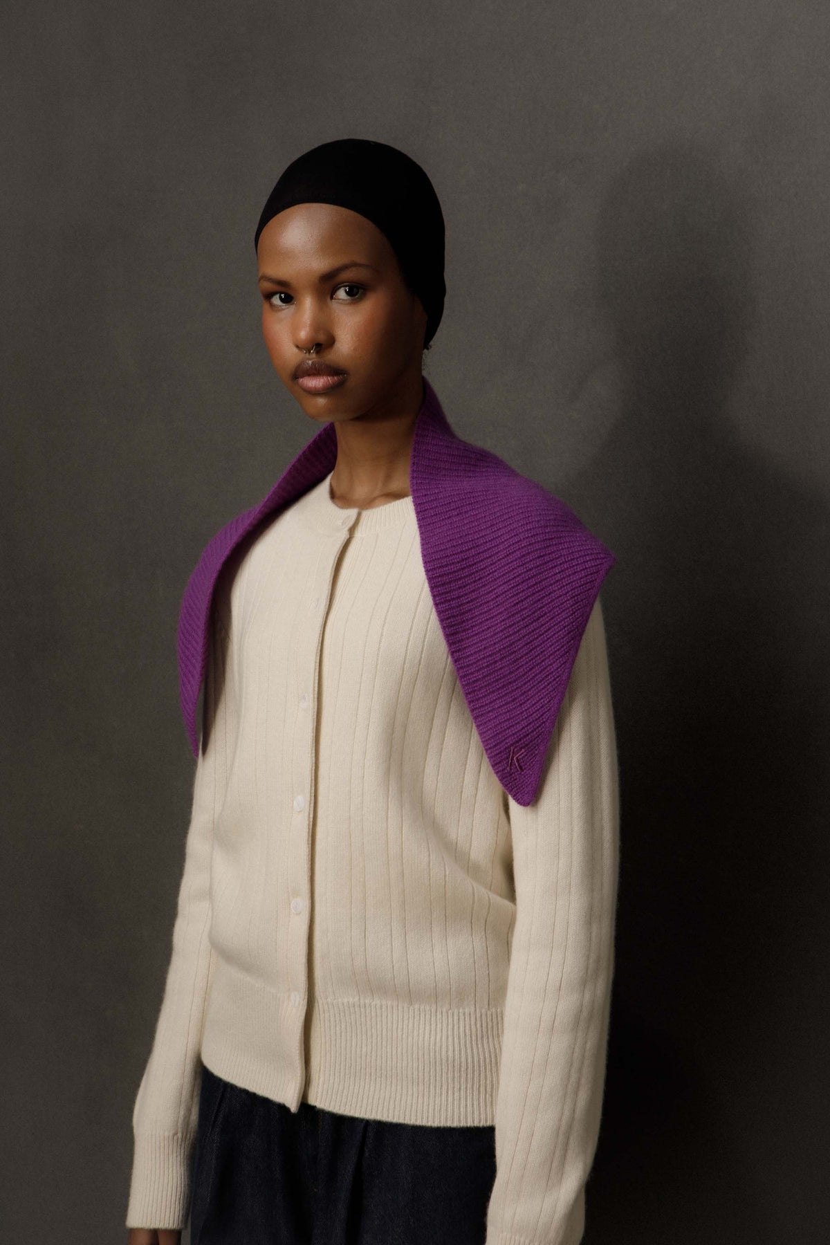 Knitted Cashmere Neck Tie - Thistle Purple