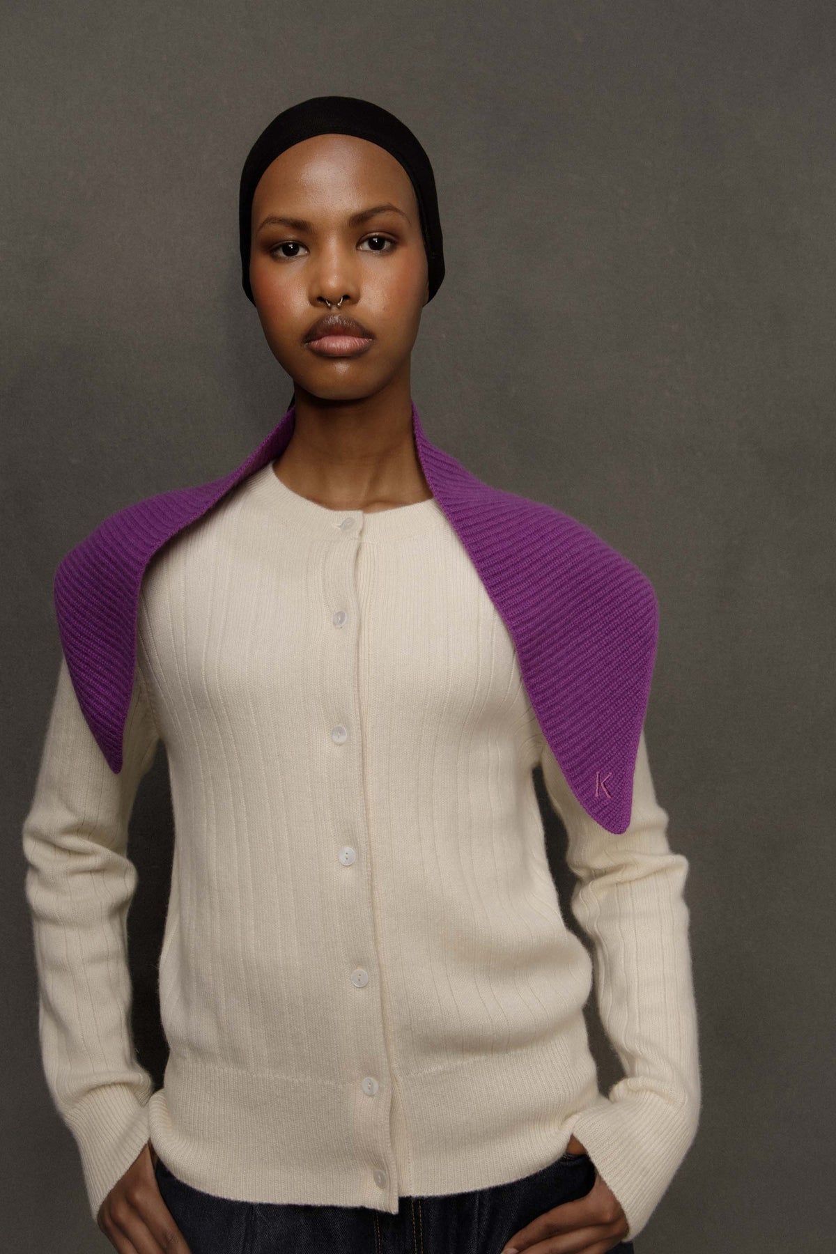 Knitted Cashmere Neck Tie - Thistle Purple