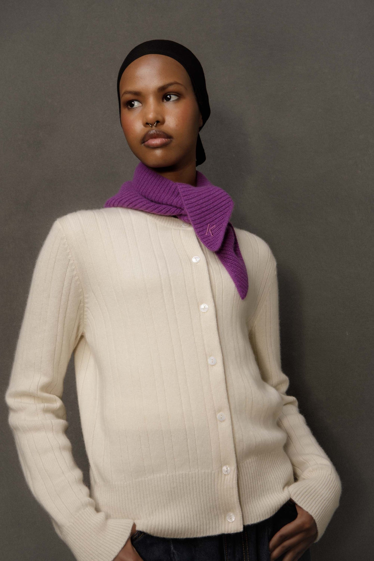 Knitted Cashmere Neck Tie - Thistle Purple