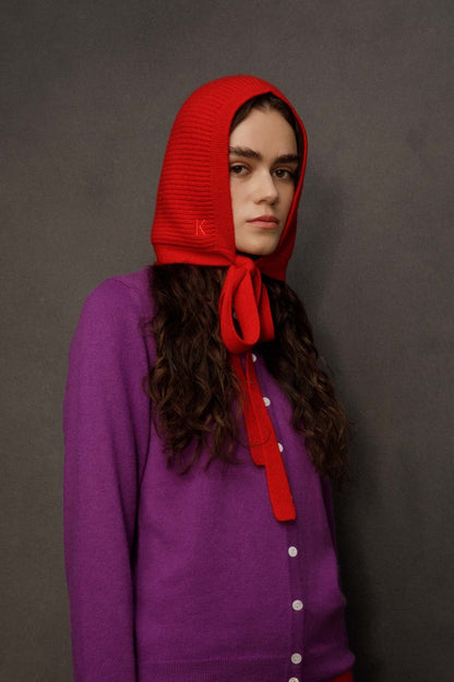 Knitted Cashmere Bonnet - Red