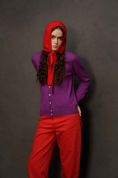 Knitted Cashmere Bonnet - Red