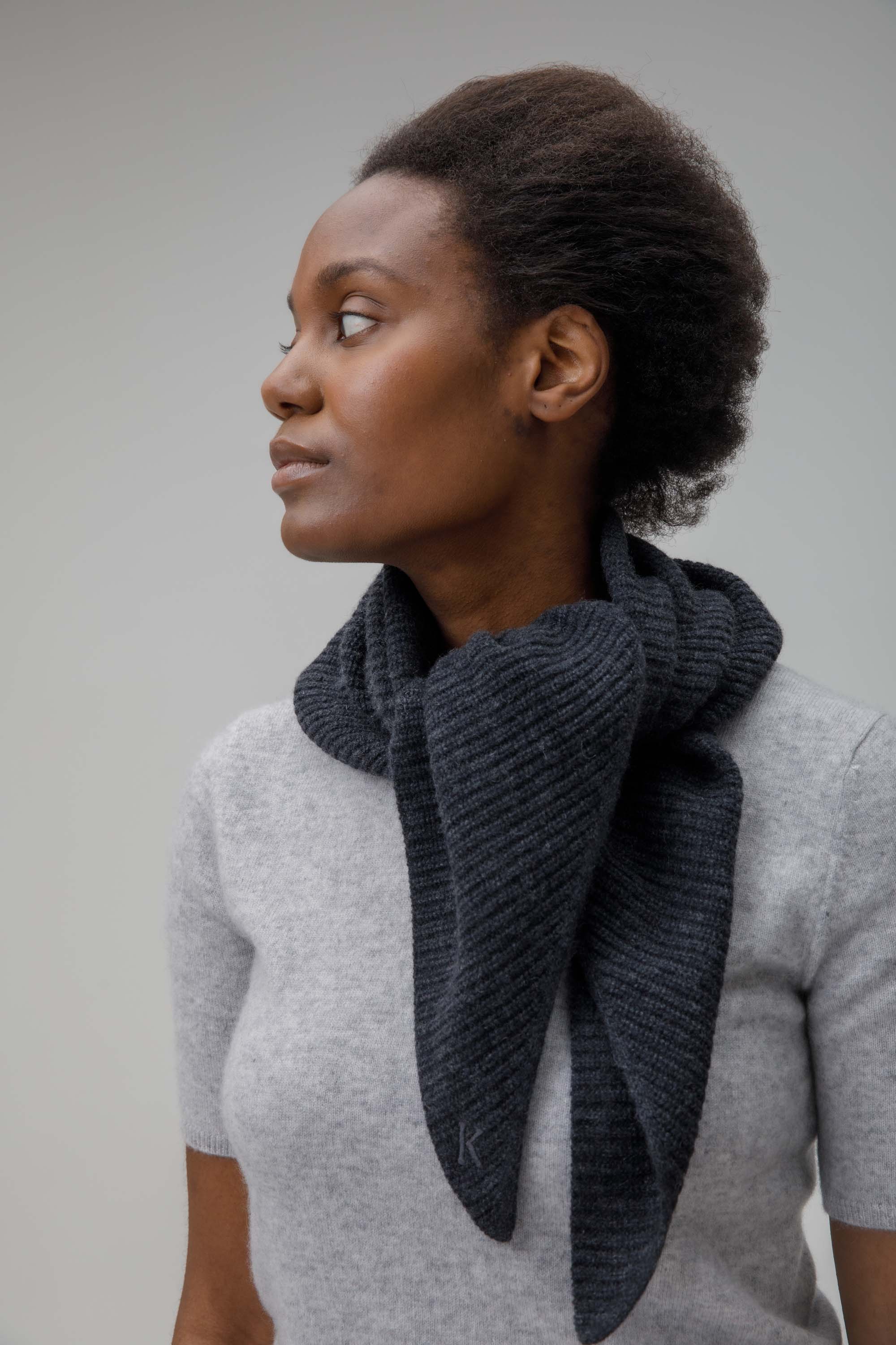 Triangle Knitted Cashmere Scarf - Charcoal – Kiltane