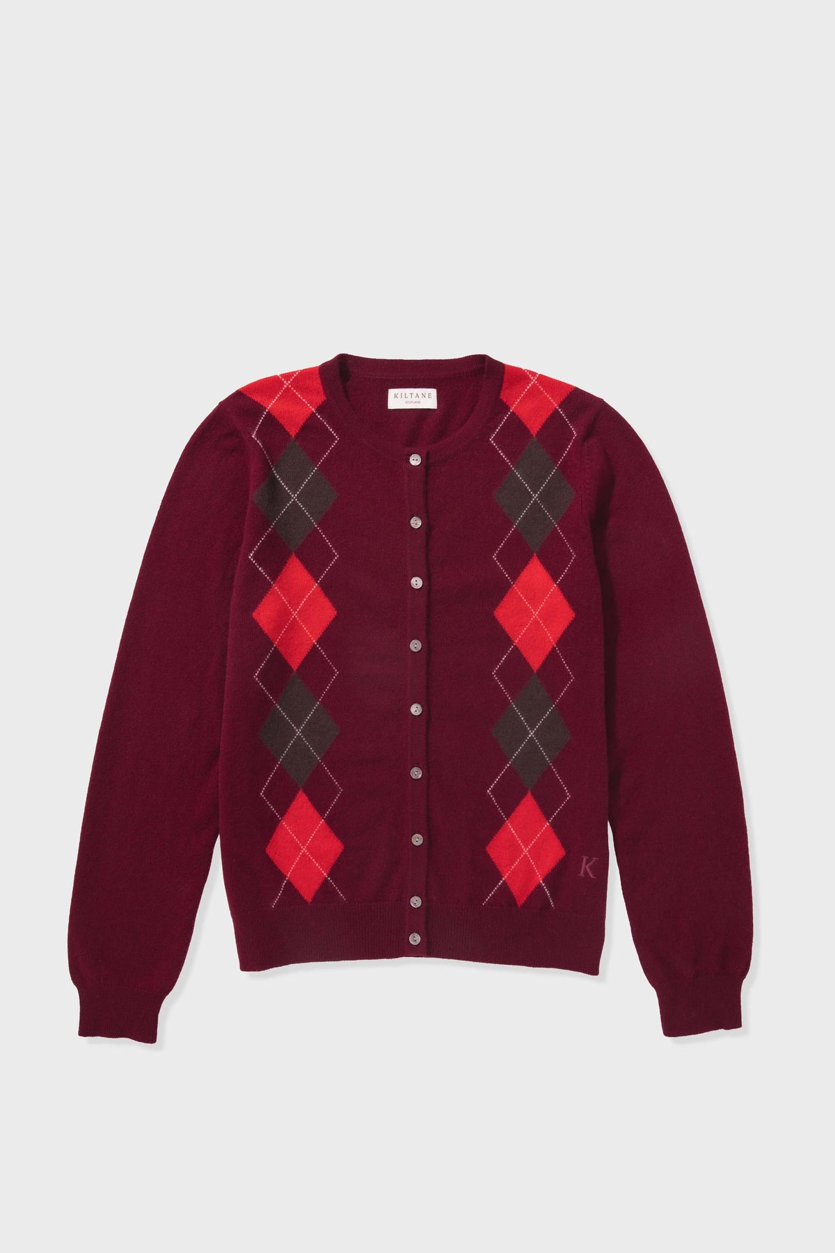 Women's Argyle Cashmere Cardigan - Burgundy