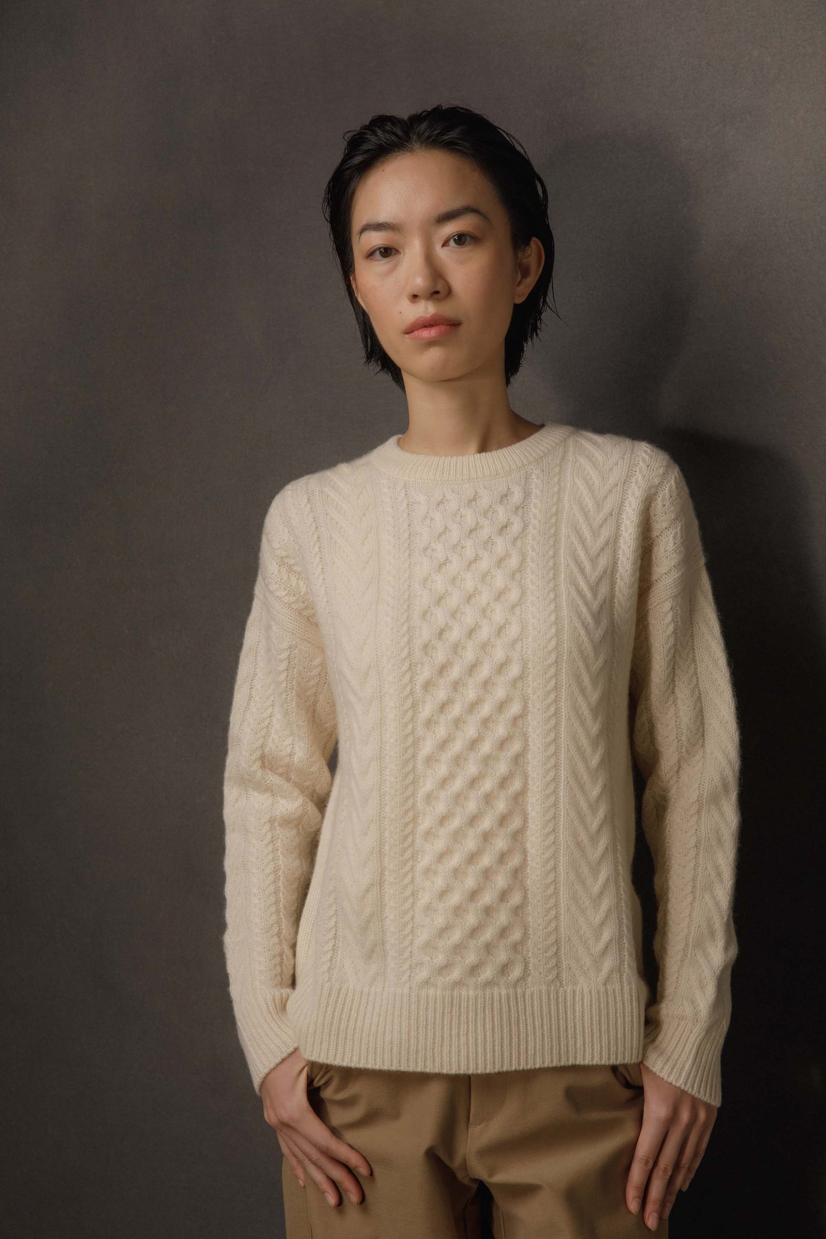 Women's Aran Cashmere Jumper - Cream