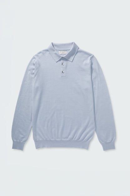 Long Sleeve Cashmere Polo - Pale Blue