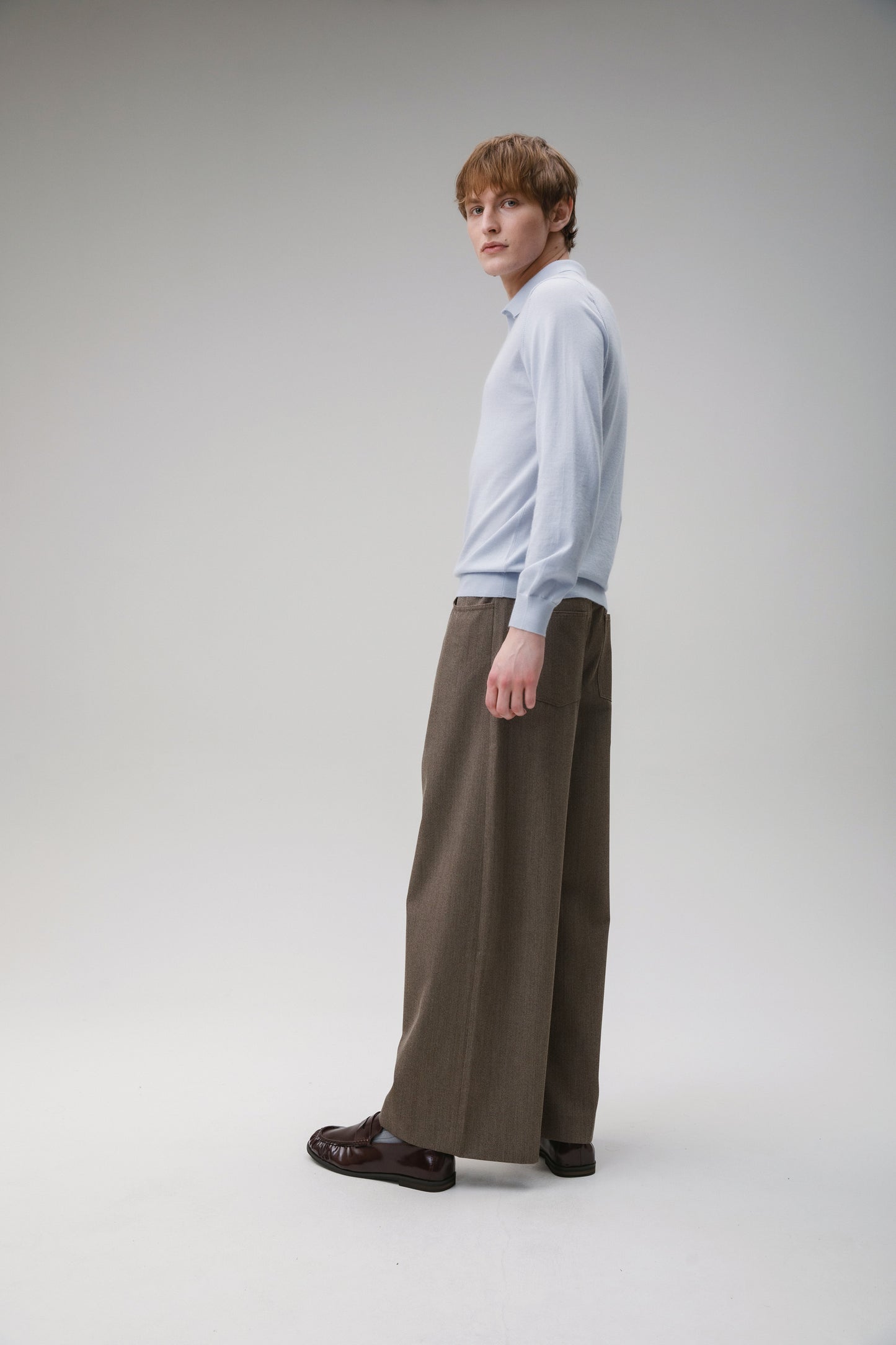 Long Sleeve Cashmere Polo - Pale Blue