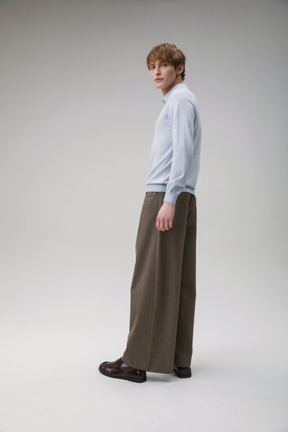 Long Sleeve Cashmere Polo - Pale Blue