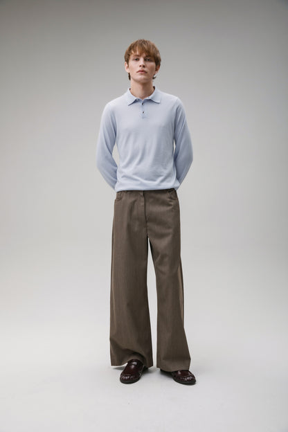 Long Sleeve Cashmere Polo - Pale Blue