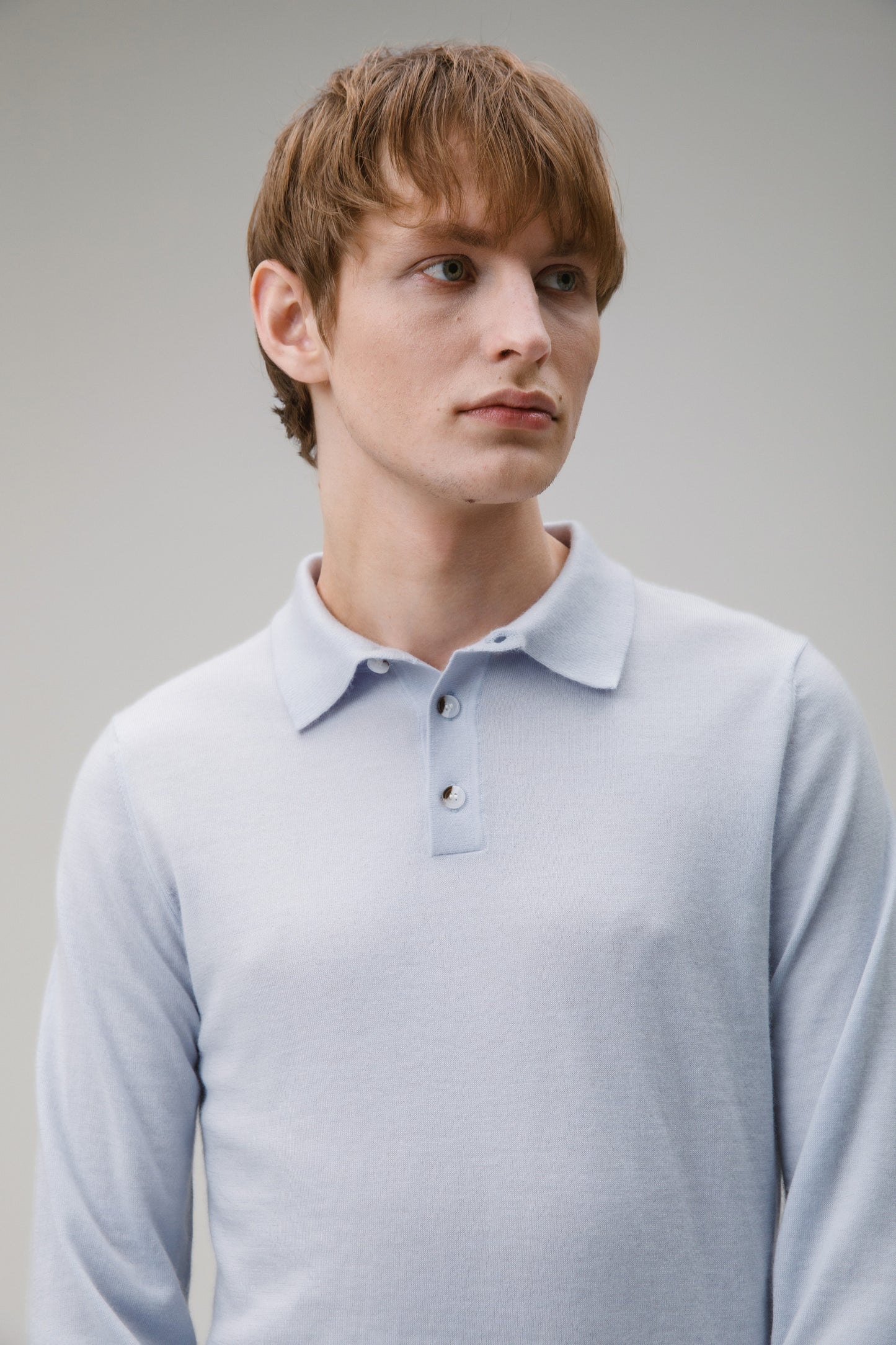 Long Sleeve Cashmere Polo - Pale Blue