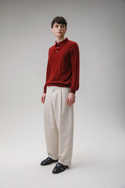 Long Sleeve Cashmere Polo - Merlot