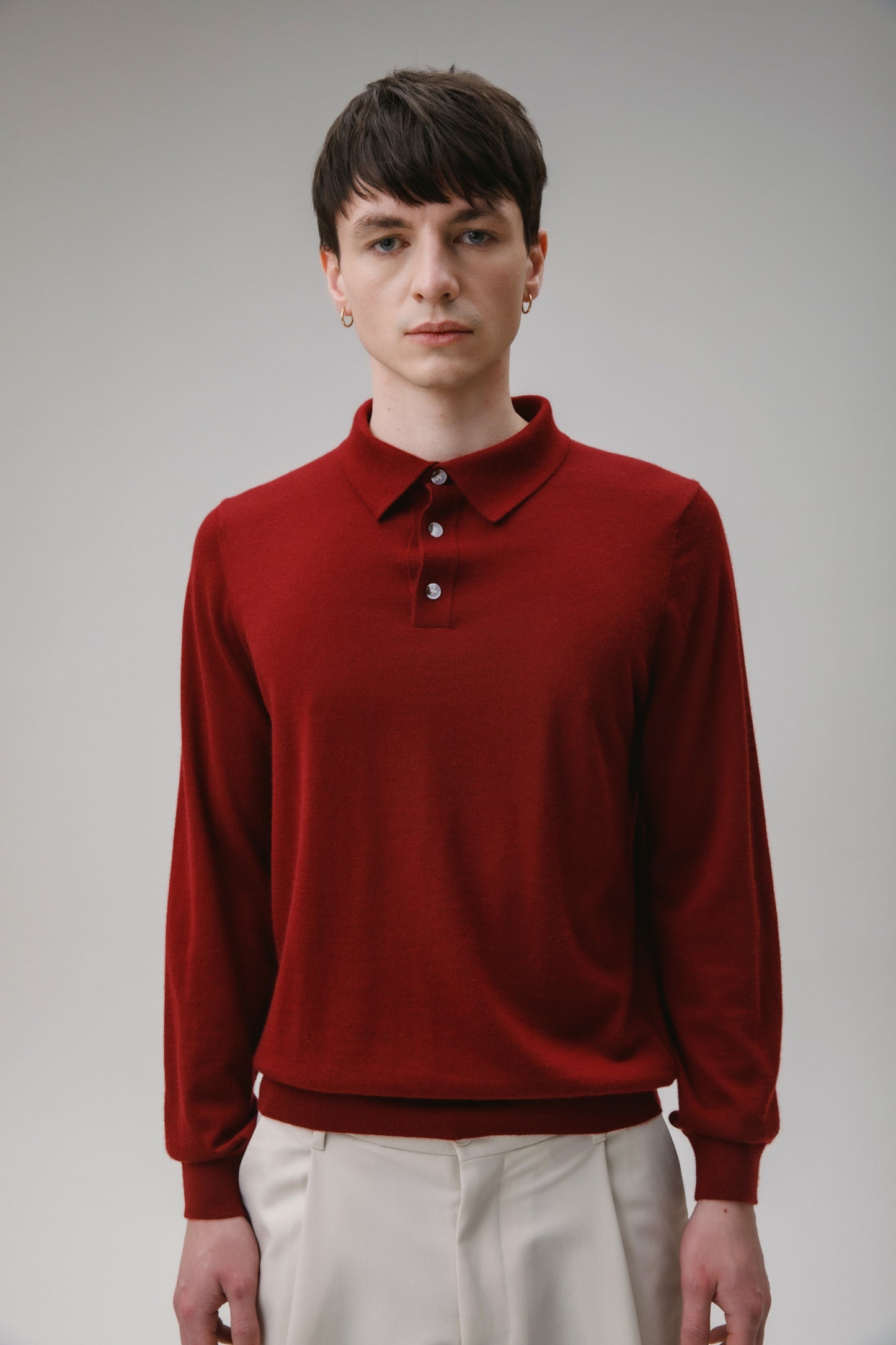 Long Sleeve Cashmere Polo - Merlot