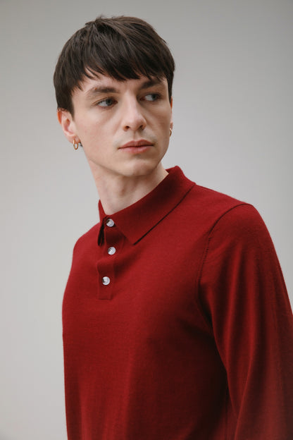 Long Sleeve Cashmere Polo - Merlot