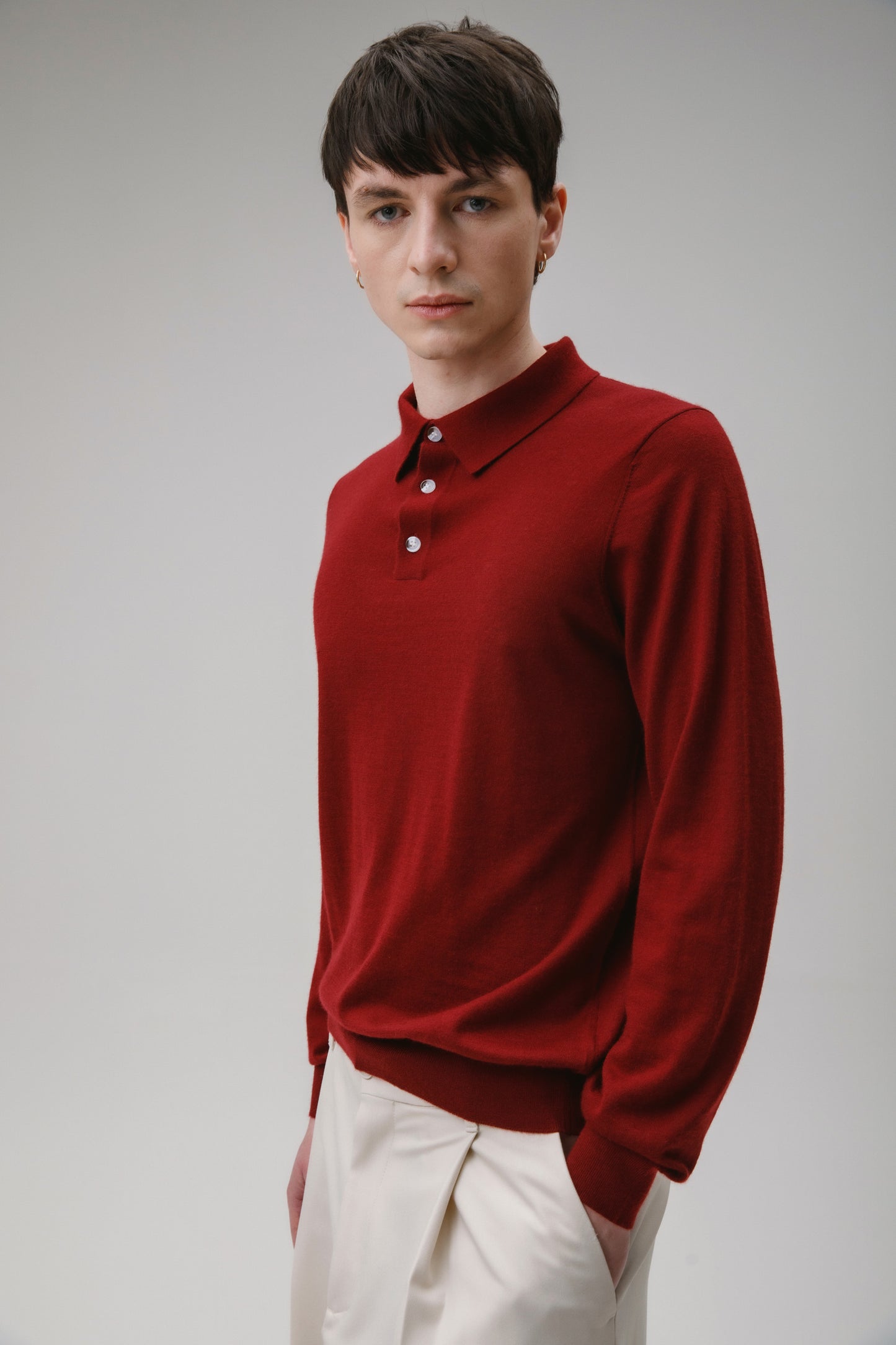 Long Sleeve Cashmere Polo - Merlot