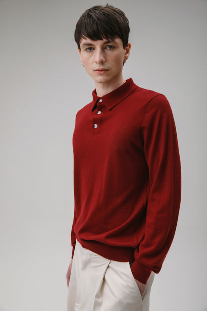 Long Sleeve Cashmere Polo - Merlot