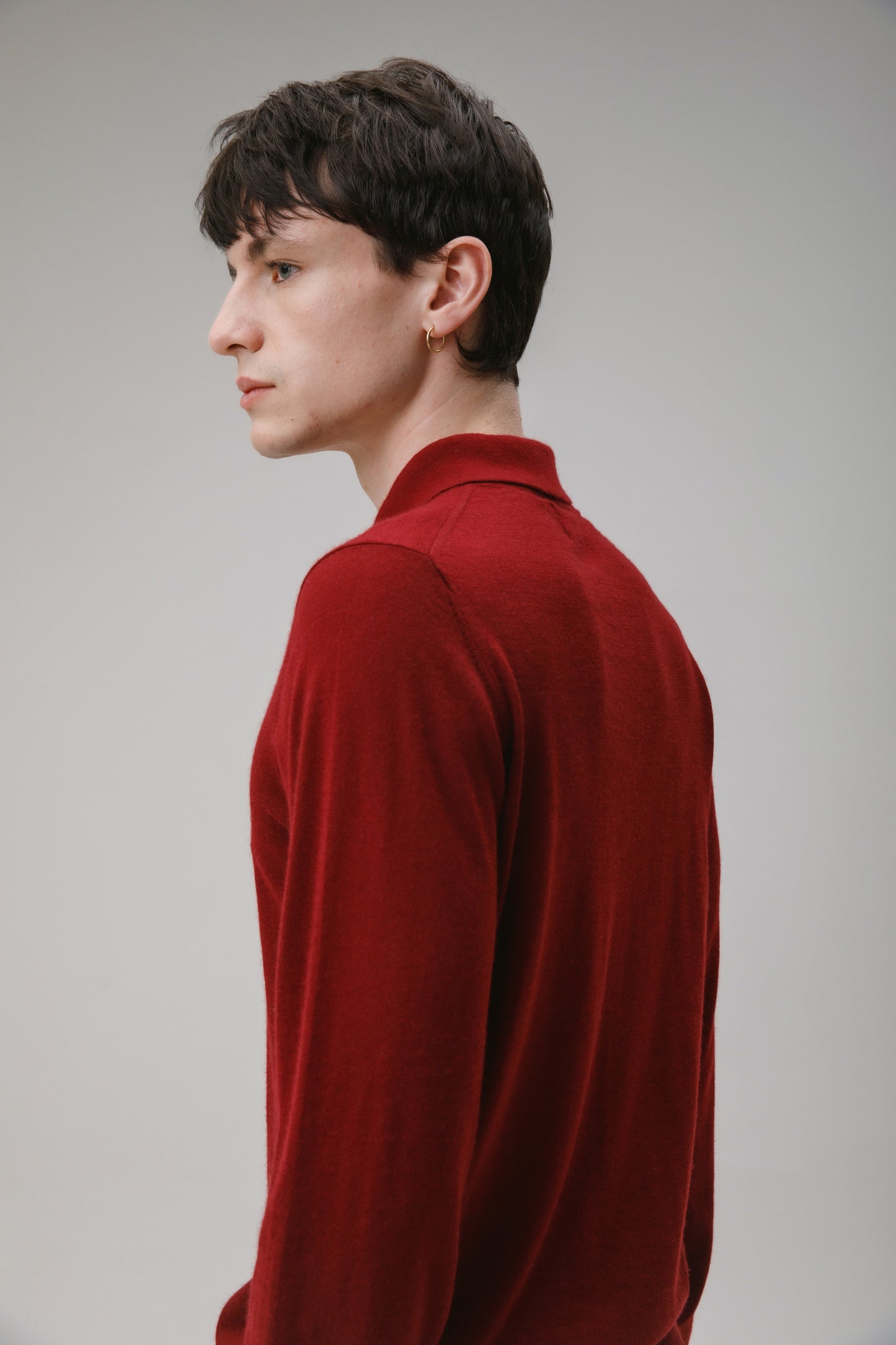 Long Sleeve Cashmere Polo - Merlot