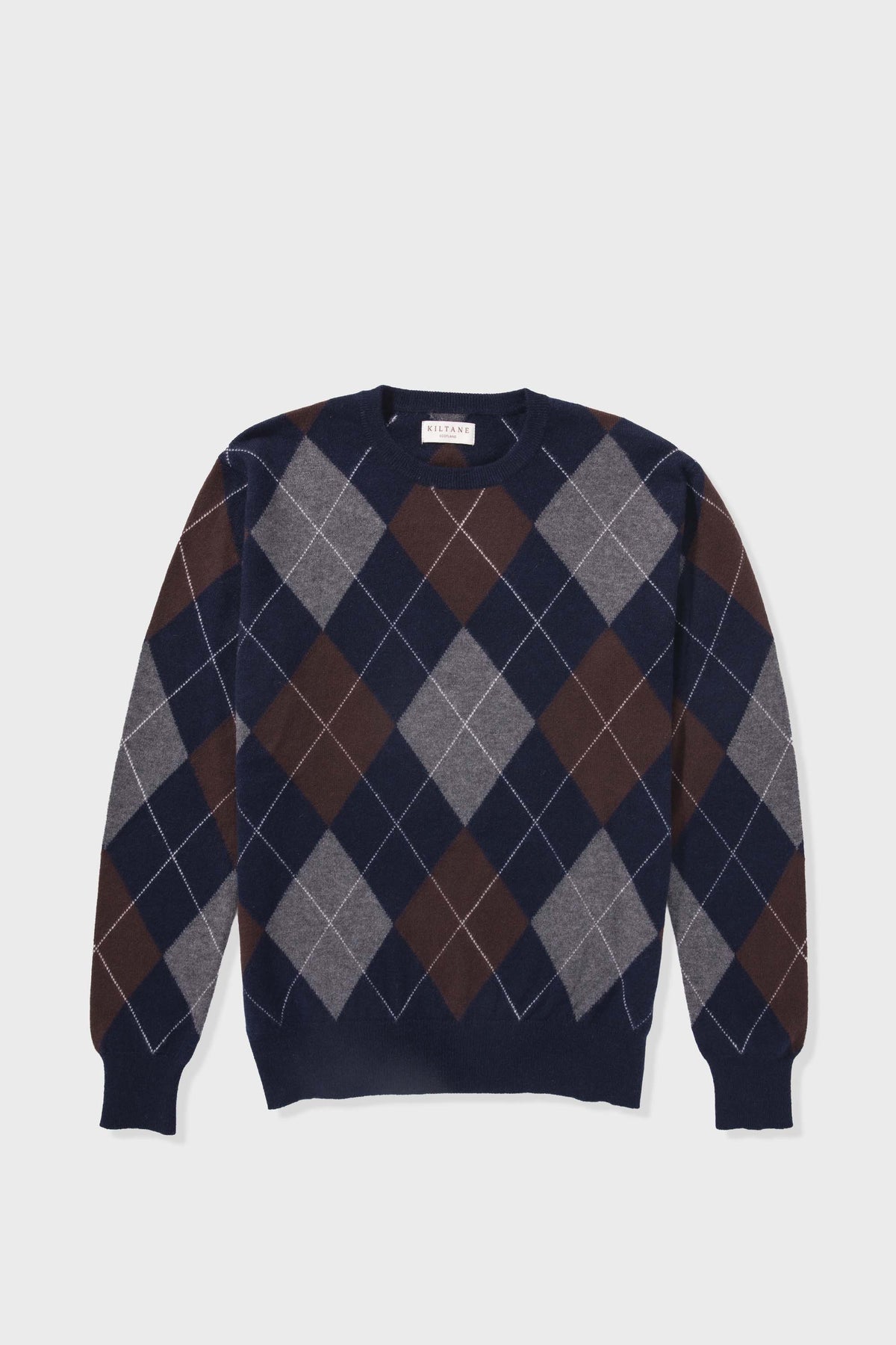 Men's Argyle Crew Neck Cashmere Jumper - Navy