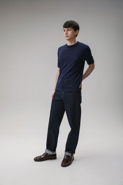 Unisex Boxy Cashmere T-Shirt - Classic Navy