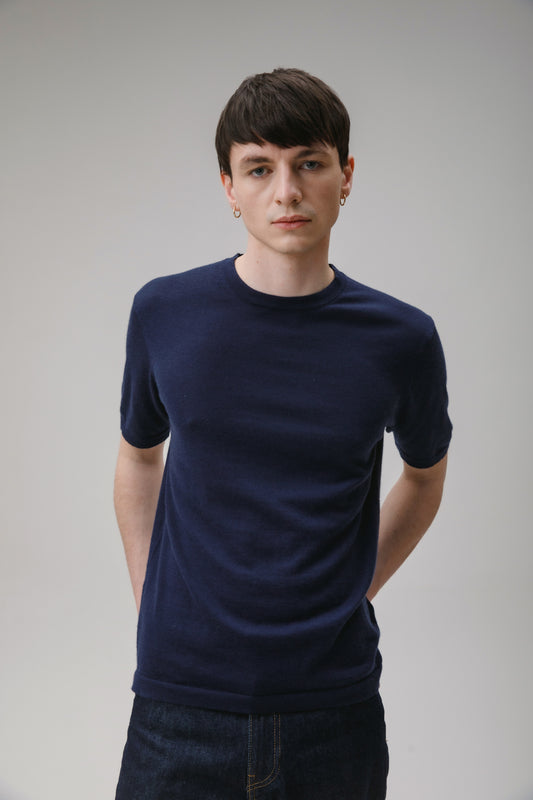 Unisex Boxy Cashmere T-Shirt - Classic Navy
