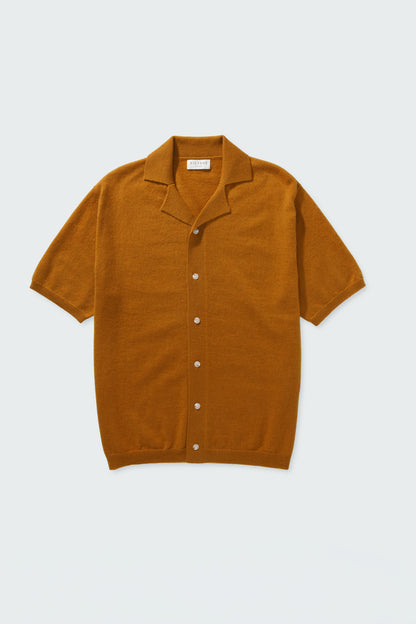 Button Through Cashmere Polo Shirt - Amber Haze