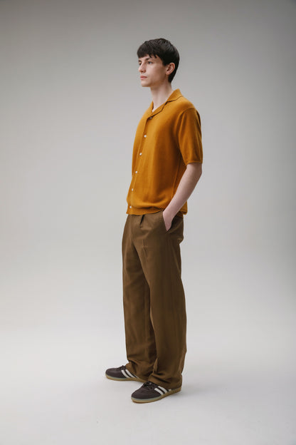 Button Through Cashmere Polo Shirt - Amber Haze