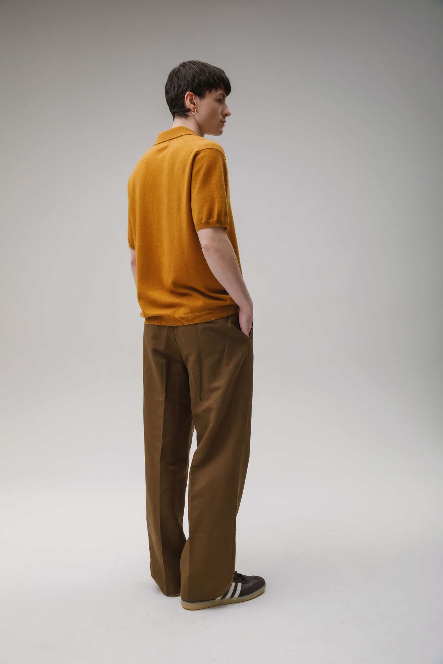Button Through Cashmere Polo Shirt - Amber Haze