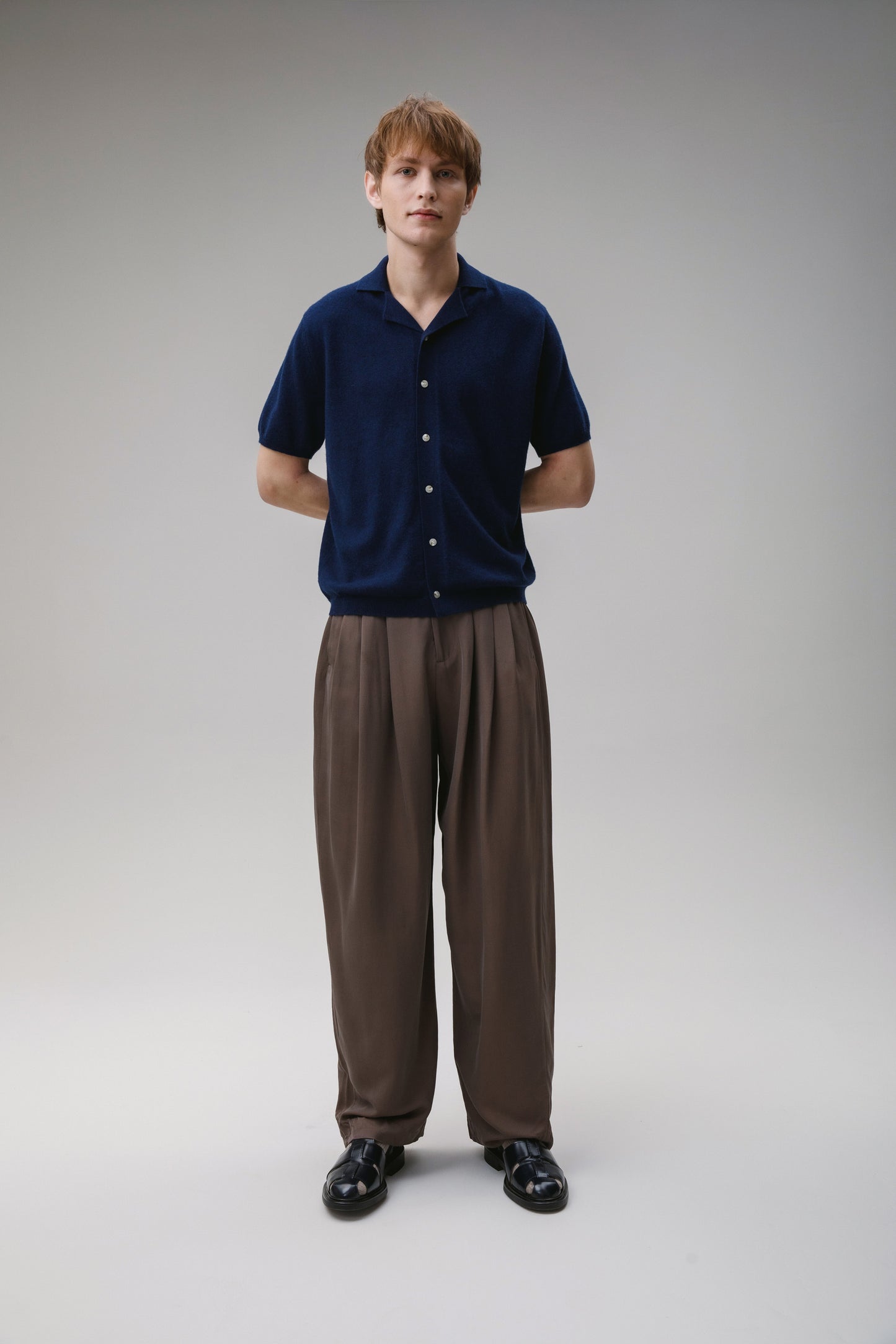 Button Through Cashmere Polo Shirt - Cosmos