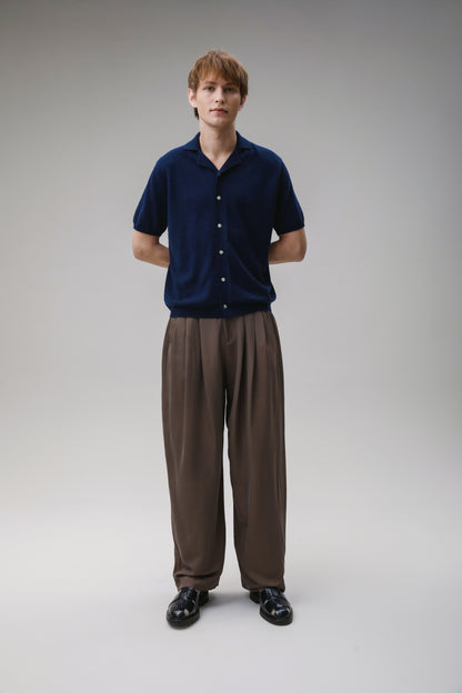 Button Through Cashmere Polo Shirt - Cosmos