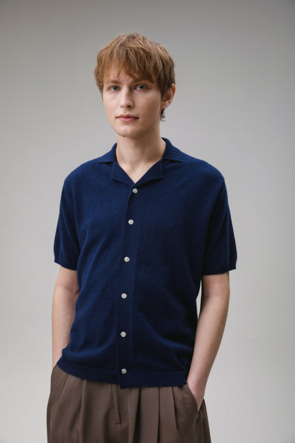 Button Through Cashmere Polo Shirt - Cosmos