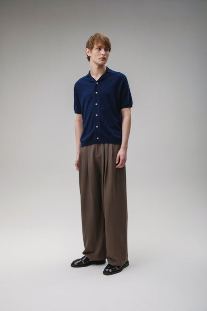 Button Through Cashmere Polo Shirt - Cosmos