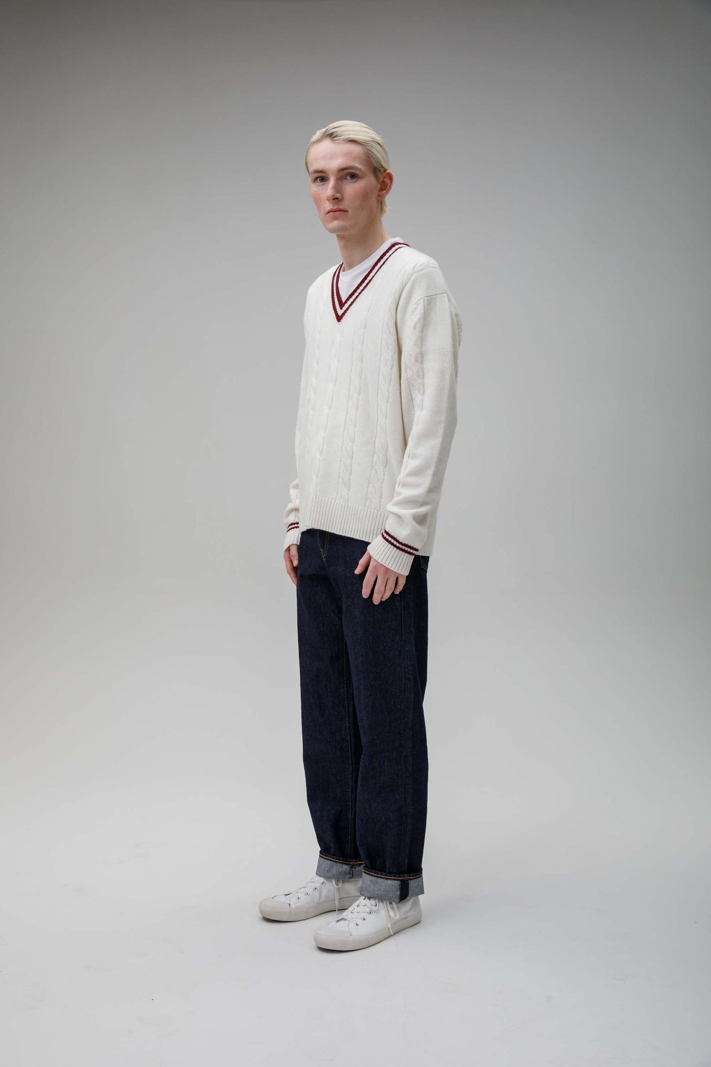 Men's Cashmere Cricket Style Jumper - Soft White