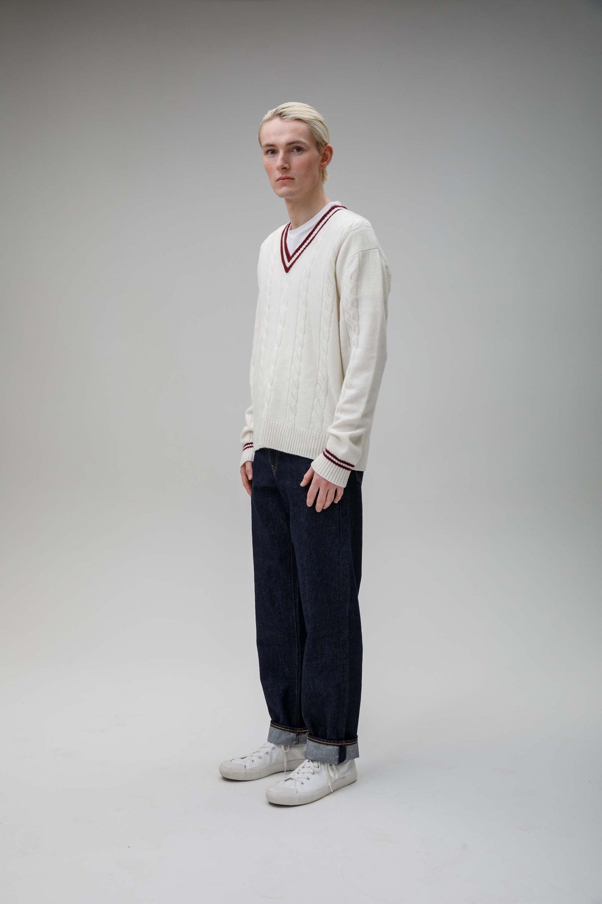 Men's Cashmere Cricket Style Jumper - Soft White