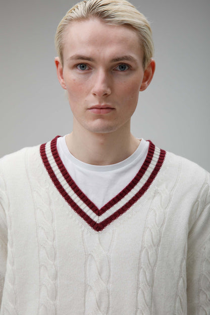 Men's Cashmere Cricket Style Jumper - Soft White