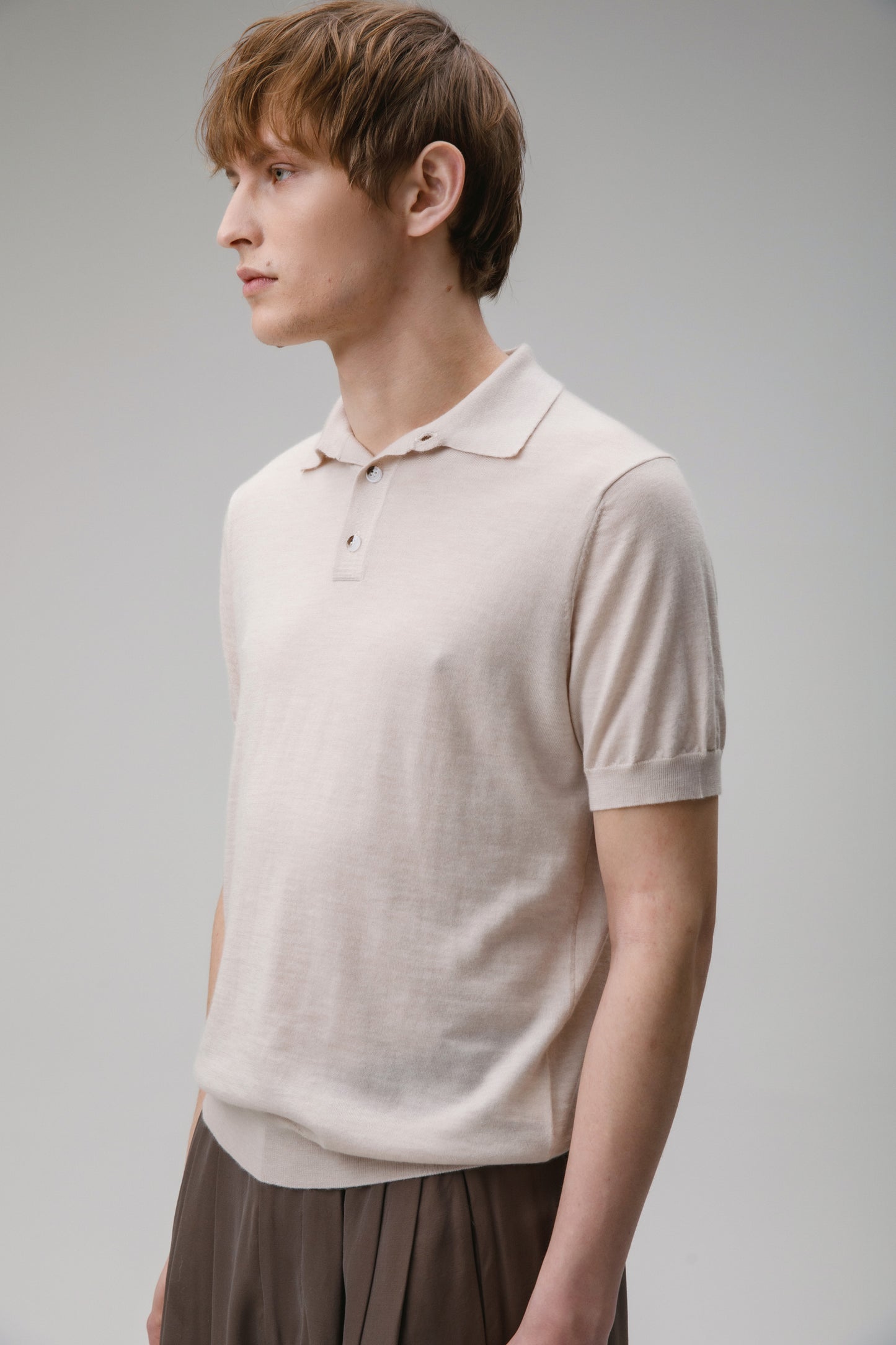 Short Sleeve Cashmere Polo - Ecru
