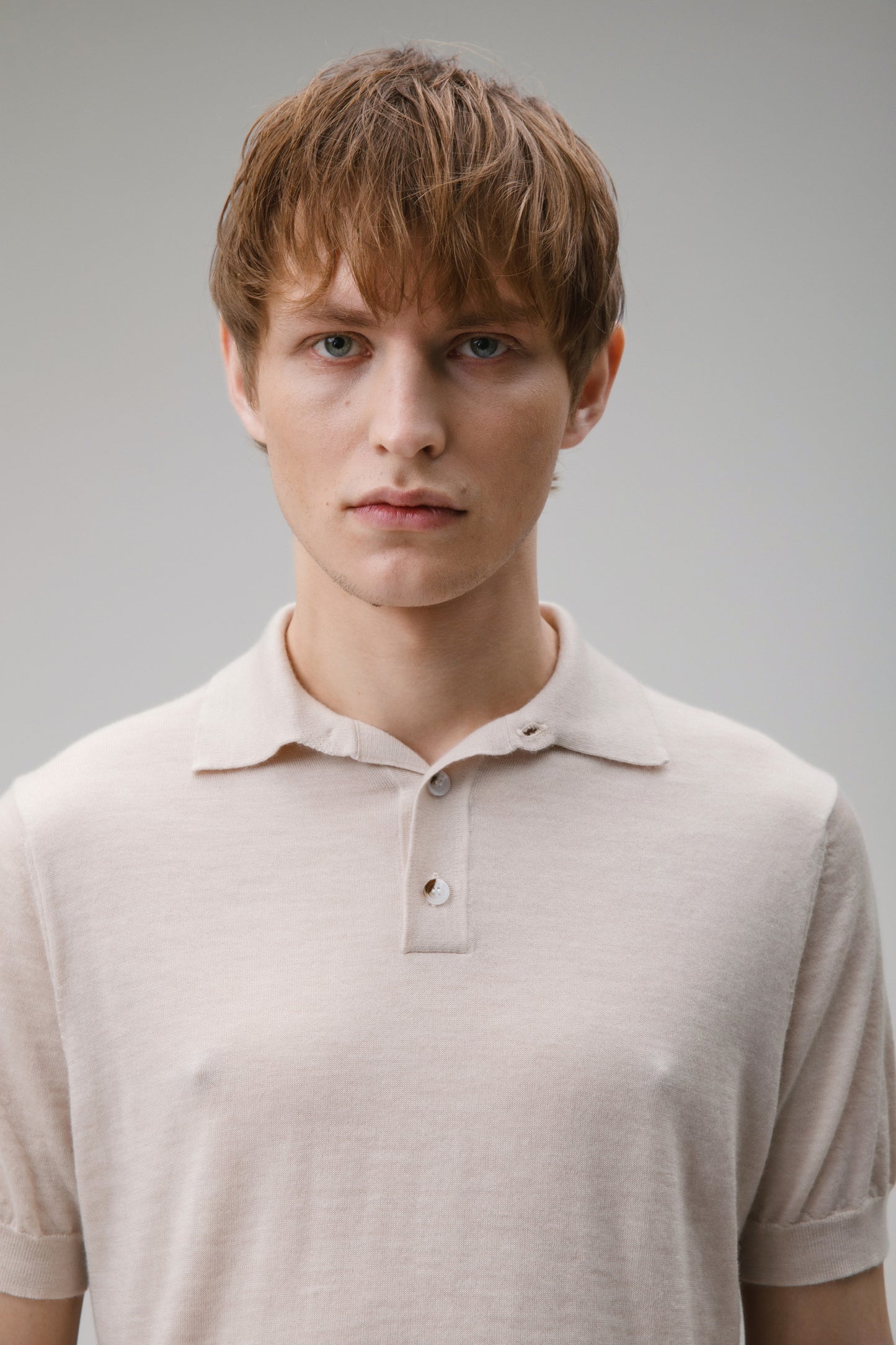 Short Sleeve Cashmere Polo - Ecru