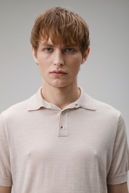 Short Sleeve Cashmere Polo - Ecru