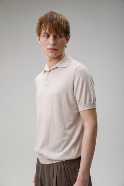 Short Sleeve Cashmere Polo - Ecru