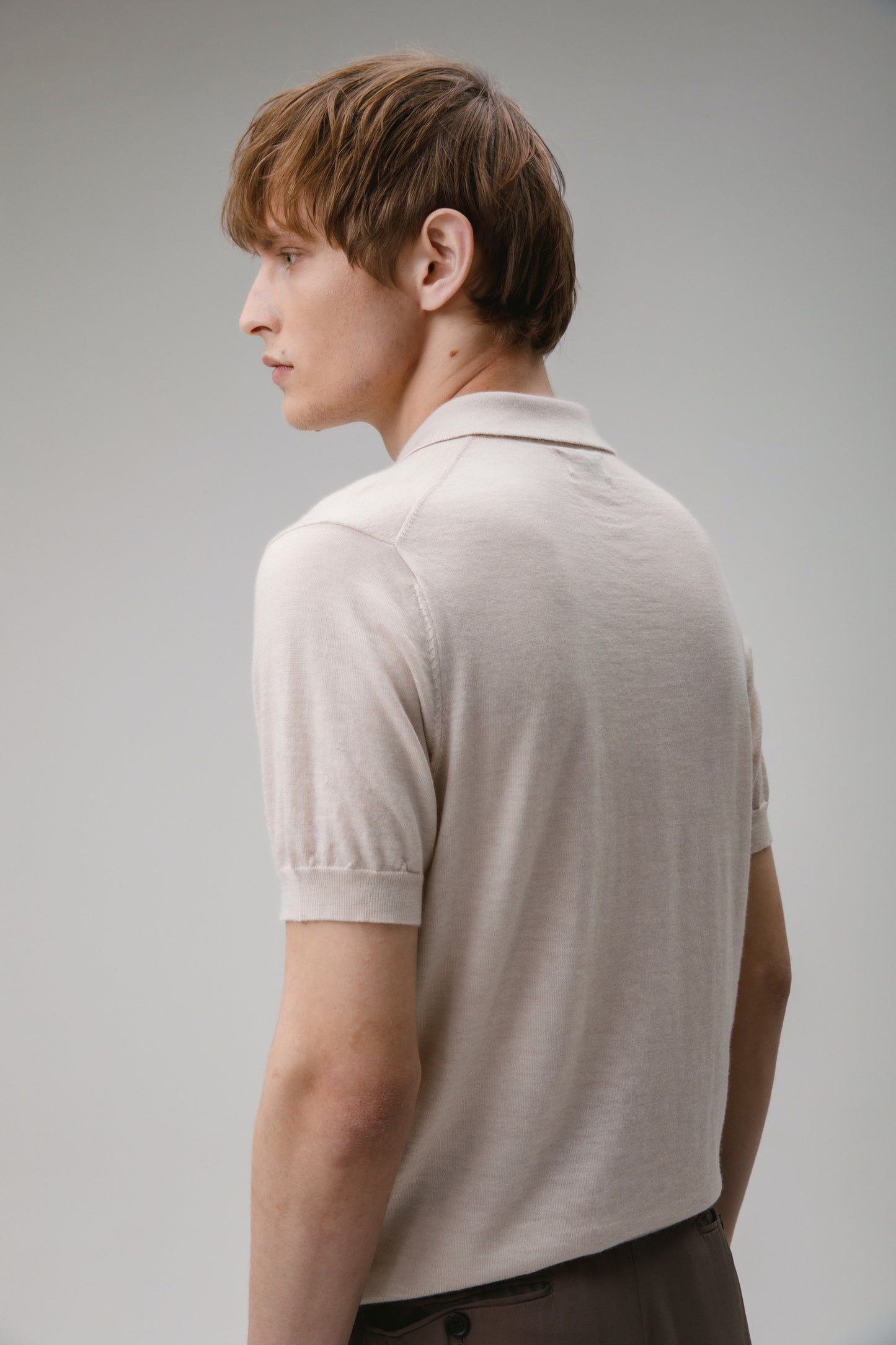 Short Sleeve Cashmere Polo - Ecru